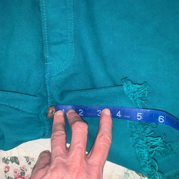 70’s LEVI'S TEAL Overdyed Denim CUTOFF Jean Shorts Boho Hippie Festival - Picture 7 of 8